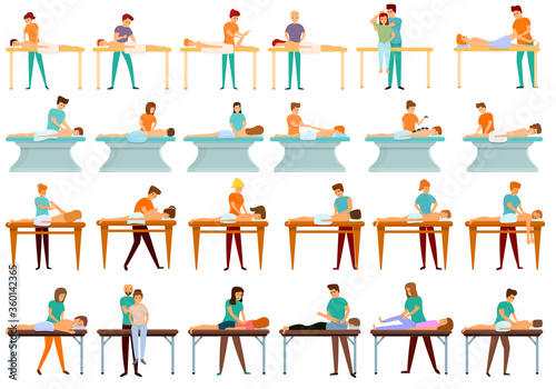 Masseur icons set. Cartoon set of masseur vector icons for web design
