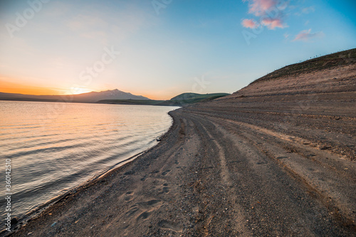 reservoir at sunset