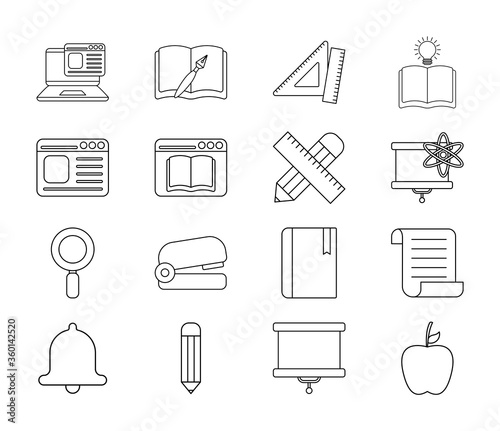 education school and university line style icon set vector design