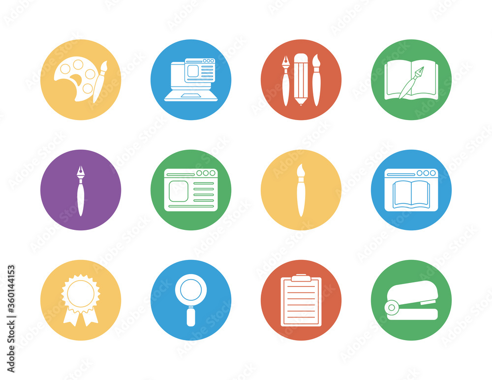 education school and university block style icon set vector design education school and university block style icon set vector design
