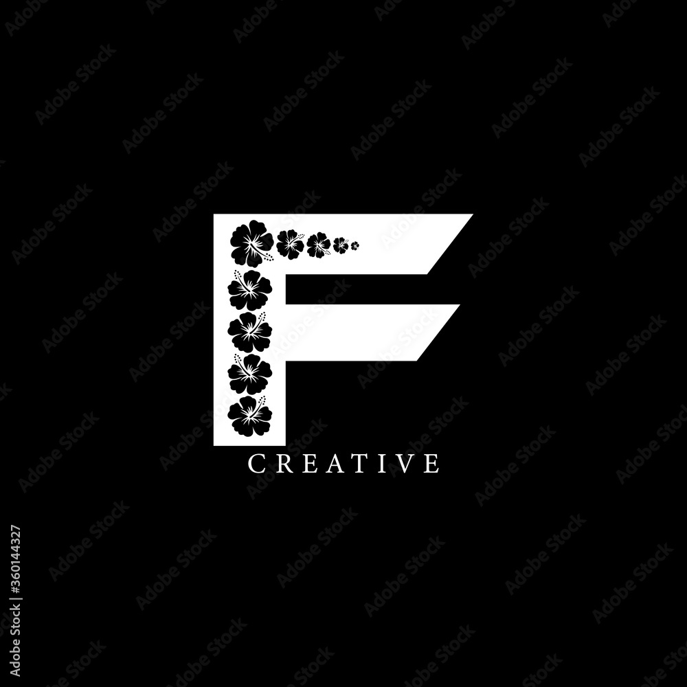 Hibiscus flowering concept flat F letter multipurpose logo design