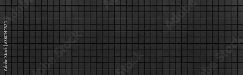 Panorama of Black mosaic wall pattern and seamless background. Dark ceramic tiles texture background.