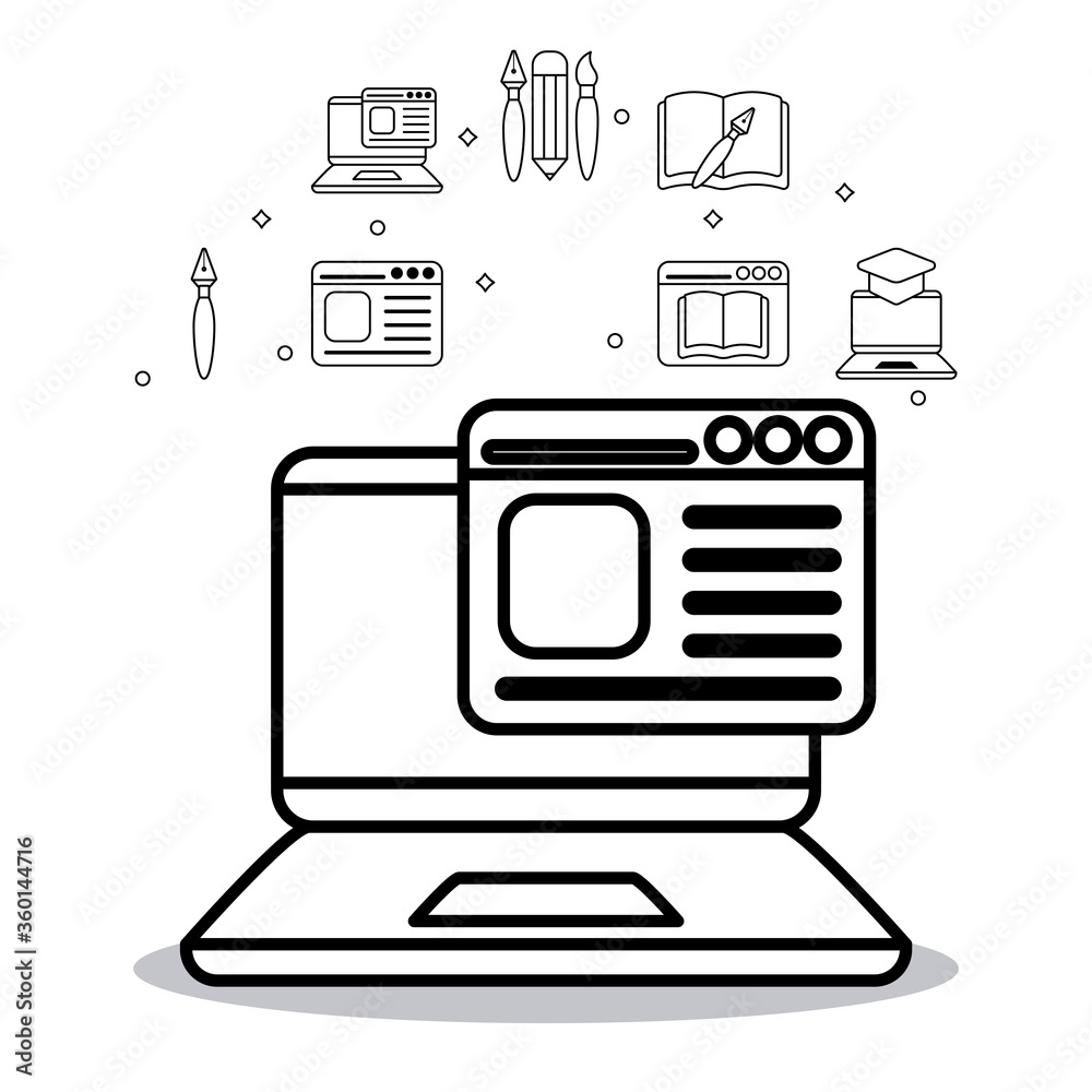 education laptop with website and icon set vector design education laptop with website and icon set vector design