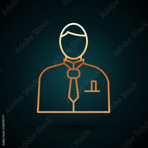 Gold line Businessman or stock market trader icon isolated on dark blue background. Vector Illustration.