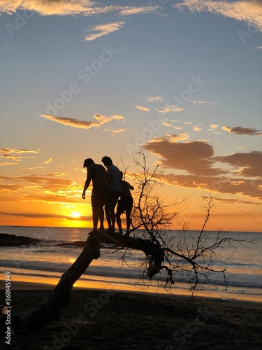 Boys at sunset standing on a tree in Costa Rica © Dale