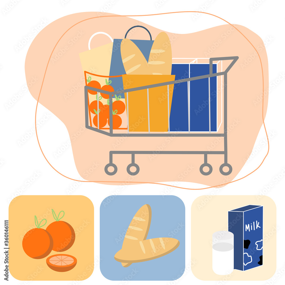 Fototapeta premium Supermarket cart of flat style vector illustration 