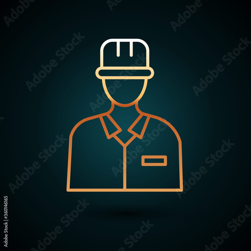 Gold line Oilman icon isolated on dark blue background. Vector Illustration.