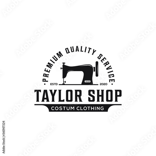 Old sewing machine for vintage tailor shop logo design