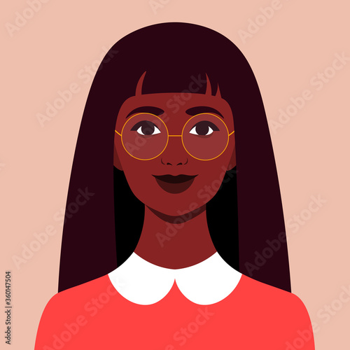 Portrait of a happy African girl. The face of a smiling child. Avatar of a schoolgirl. Vector flat illustration