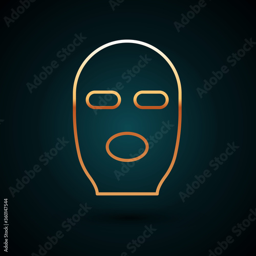 Gold line Thief mask icon isolated on dark blue background. Bandit mask, criminal man. Vector Illustration.