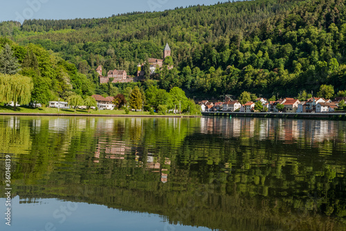 Town of Zwingenberg with River Neckar and Castle, Neckar Valley, Germany