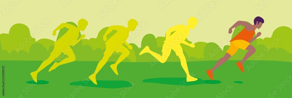 Running men isolated on white background. Banner, site, poster template. Flat style vector illustration.