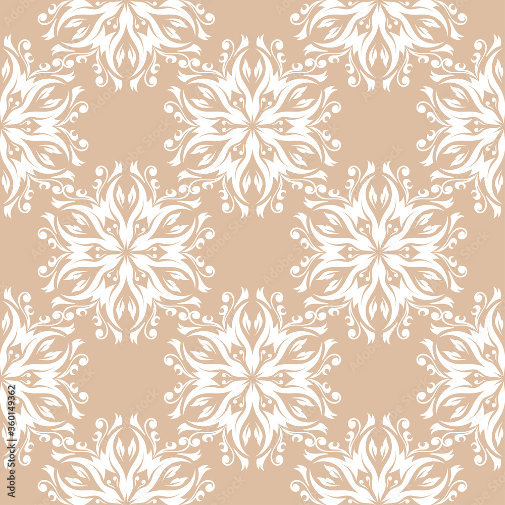 Floral seamless pattern. White flowers on brown beige background