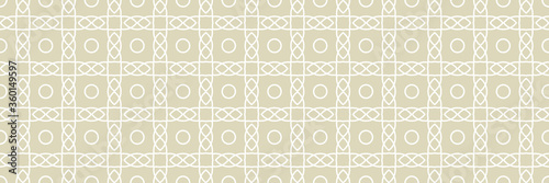 Geometric seamless round pattern. White design on long olive green background
