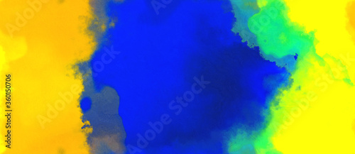abstract watercolor background with watercolor paint with strong blue, gold and medium blue colors and space for text or image