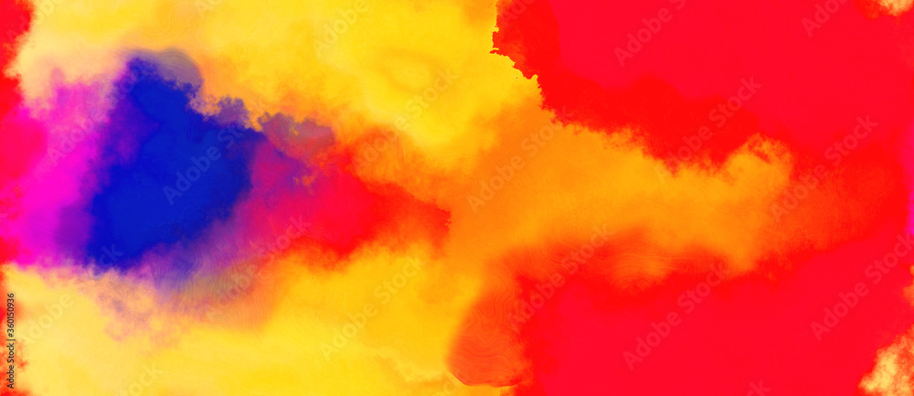 abstract watercolor background with watercolor paint with vivid orange, medium blue and red colors and space for text or image