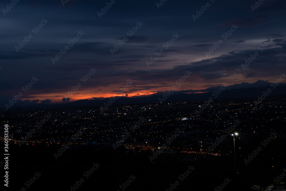 Evening city Hat Yai from Khao Kho Hong view Hat Yai, Songkhla. The twilight sky in sunset city top view