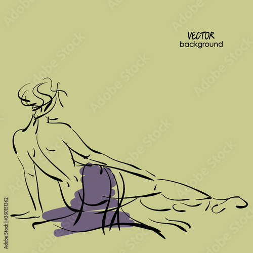 art sketching vector with nude lying beautiful young  sexy woman