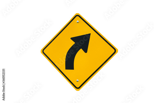 Curve road warning sign isolated on white background.