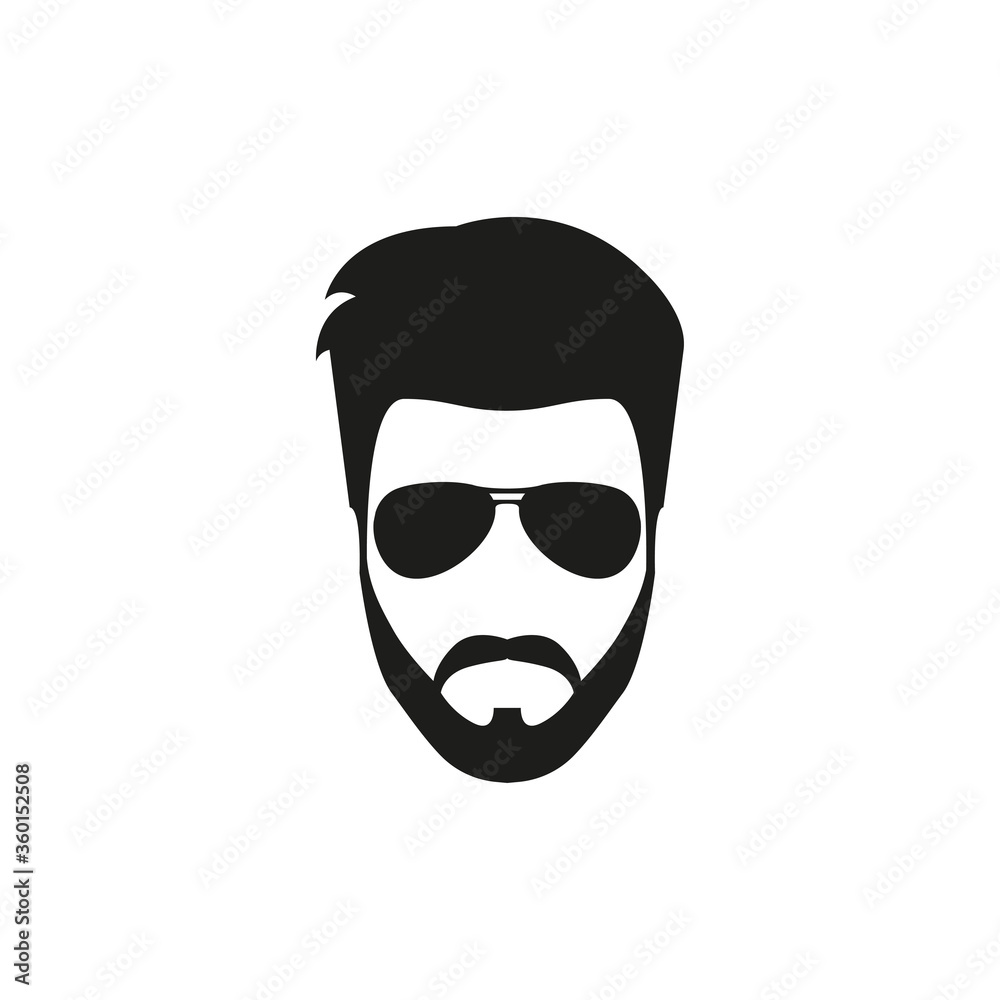 Hipster man beard face with glasses icon in flat. Vector modern sketch Hipster man beard face with glasses icon in flat. Vector modern sketch