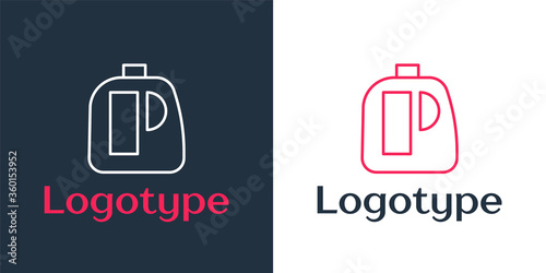Logotype line Plastic bottles for laundry detergent, bleach, dishwashing liquid or another cleaning agent icon isolated on white background. Logo design template element. Vector Illustration.