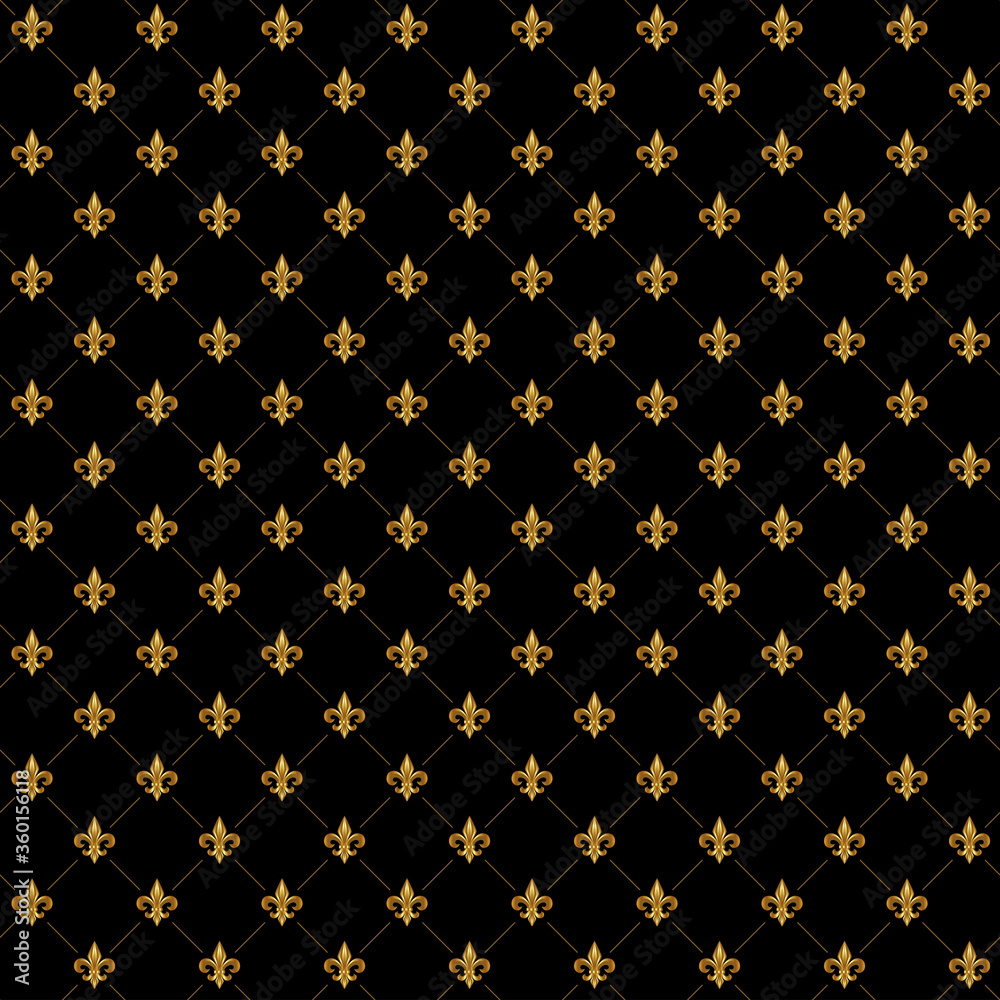 Plakat Gold Fleur De Lis luxury pattern. Royal ornamental seamless background.