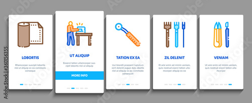 Leatherworking Job Onboarding Mobile App Page Screen Vector. Leatherworking Material And Equipment, Instrument For Cut Leather And Worker, Ball And Belt Color Illustrations