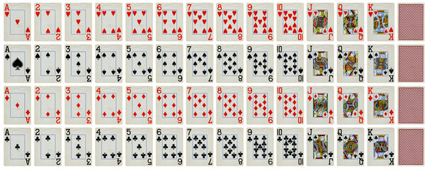 Full set of Vintage playing cards isolated on white background - High quality.	