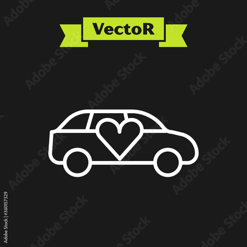 White line Luxury limousine car icon isolated on black background. For world premiere celebrities and guests poster. Vector.