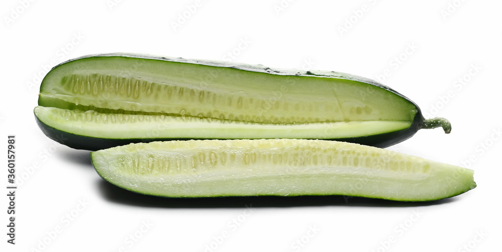 Cucumber with slices isolated on white background Cucumber with slices isolated on white background