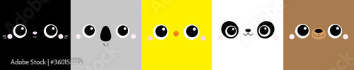 Chicken Bear Cat Koala Panda square face head icon set line. Cartoon funny character. Cute kawaii animal portrait. Kids print for poster, t-shirt cloth. Scandinavian style. Flat background.