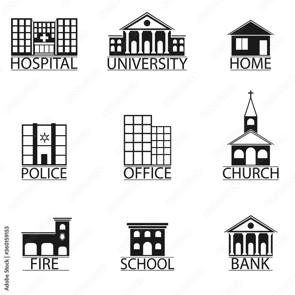 Vector illustration set of icons of buildings.