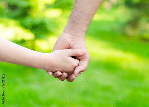 Child holding father hand outdoor © svetamart