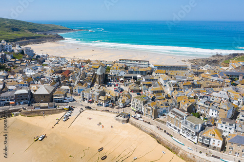 Aerial Photograph of St Ives, Cornwall, England in the sun photo