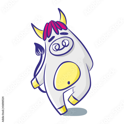 cartoon bull dancing. Isolate on a white background. Vector illustration