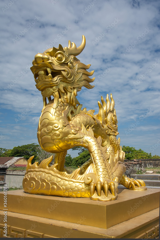 Golden dragon inside the Citadel of Hue, Vietnam.
Golden dragon inside the Citadel of Hue, Vietnam.