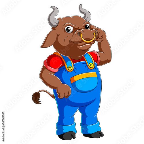 Bull dressed up ln farmer style