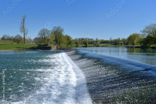 WATERFALL ON THE KORANA RIVER IN KARLOVAC, CROATIA. 