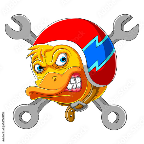Duck wearing helmet of Racer