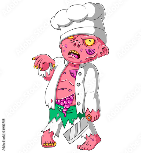 Scary chef zombie standing and holding knife