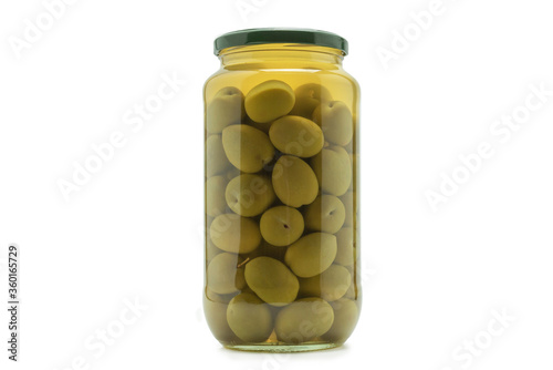 Olives in a bottle isolated on a white.