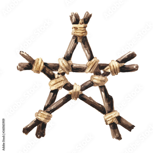 Photos Symbol of pentagram made from branches connected by threads