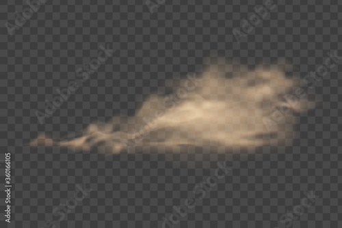 Set of realistic trails Road dust, dust from under the wheels, from under the horses hooves isolated. Brown smoke realistic texture
