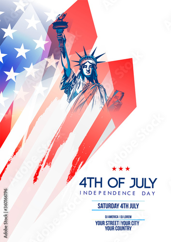 Fourth of July Independence Day. Vector illustration greeting card with brush stroke background in United States national flag 
