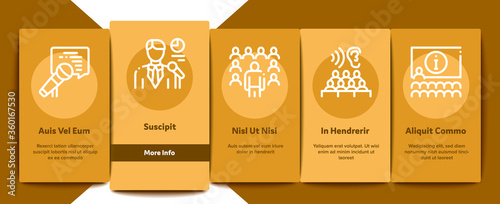 Seminar Conference Onboarding Mobile App Page Screen Vector. Seminar In Meeting Room, Online Communication And Presentation, Speaker And Lector Color Illustrations