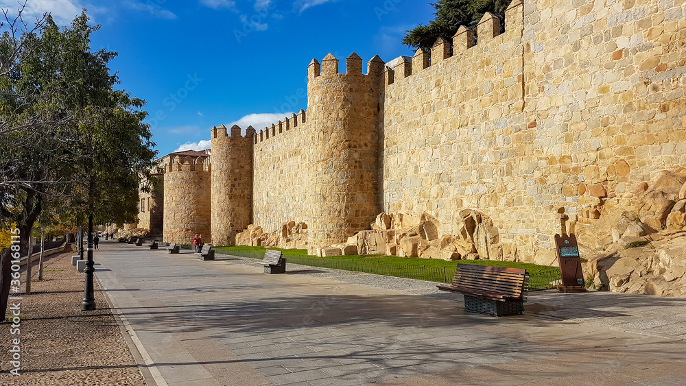 Famous stone wall of the city of Avila, Spain