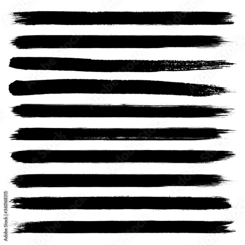 Set of 10 black  strokes. Grunge borders. Vector illustration.