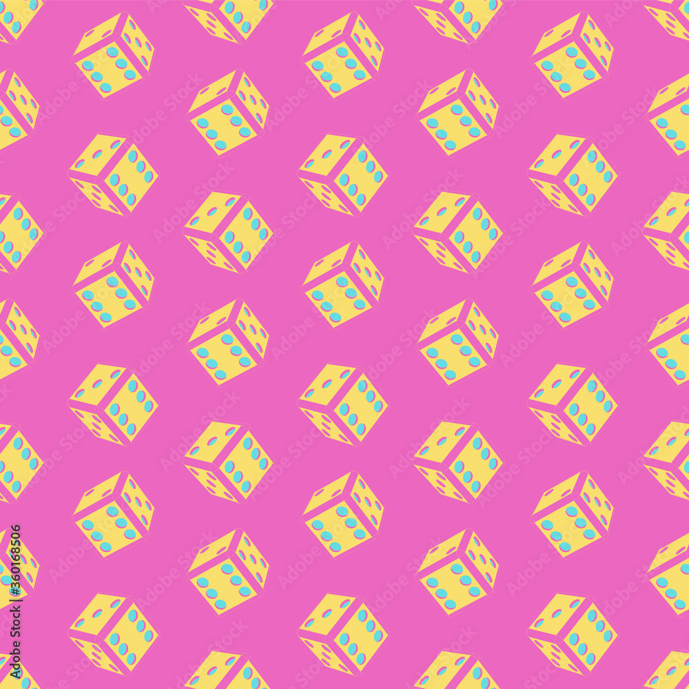 Abstract image of yellow dice on a purple background. Seamless pattern vector illustration Abstract image of yellow dice on a purple background. Seamless pattern vector illustration