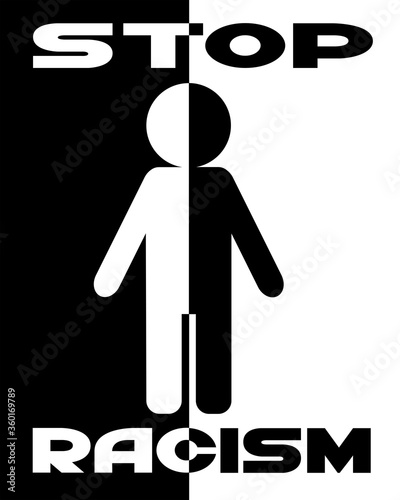 Silhouette of a man on a black and white background. Anti-racism image