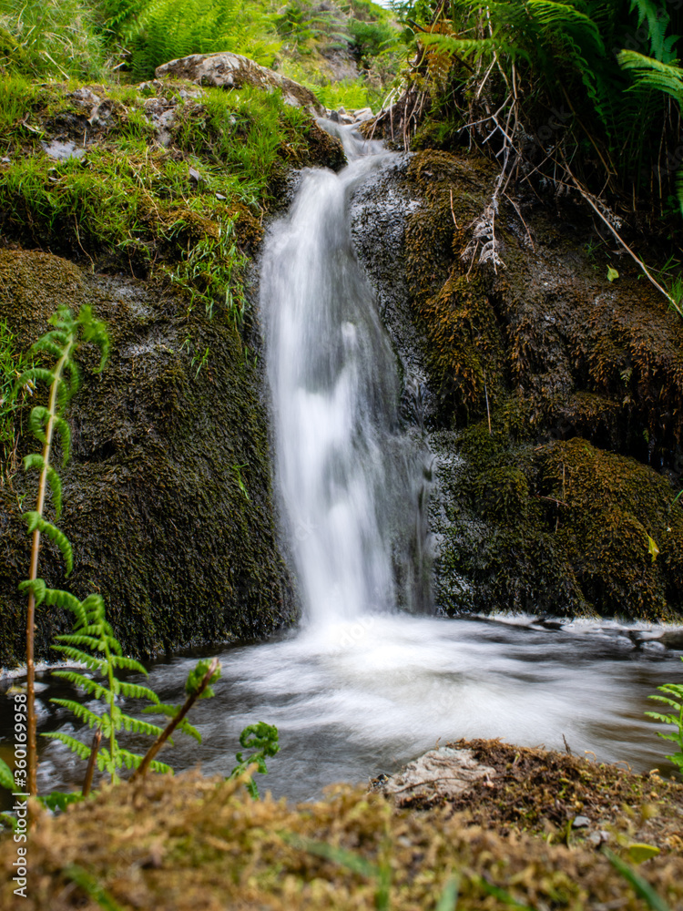 Small waterfall in the forest, Carding Mill Valley, Church Stretton,  England, Europe